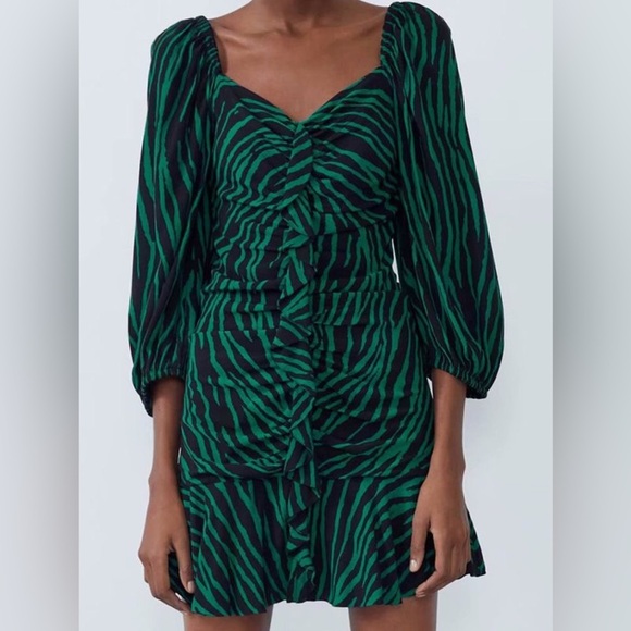 Zara Emerald and Black Long Sleeve Dress - Picture 1 of 11